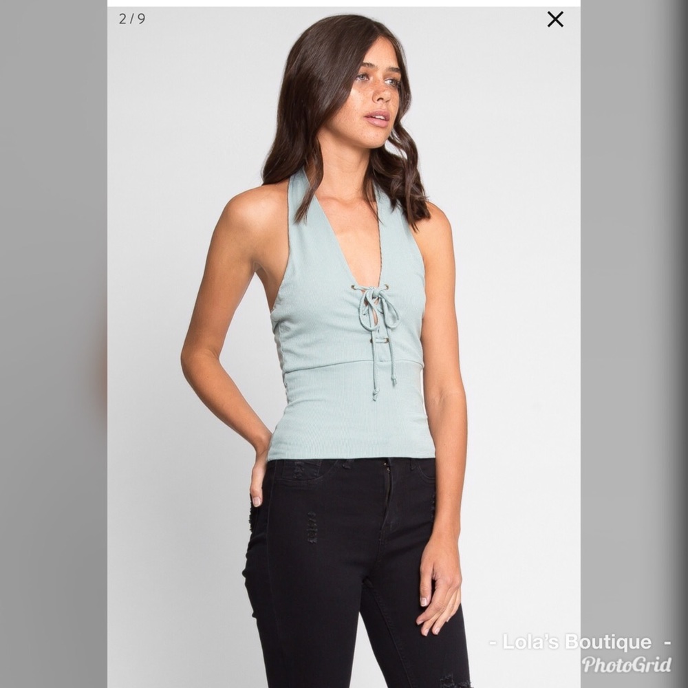 Mint Ribbed Halter Top